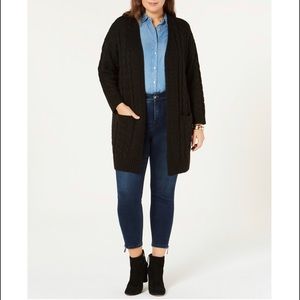 NWT  One A Women Plus Size Cable Knit Open Cardigan Black Sweater 3X